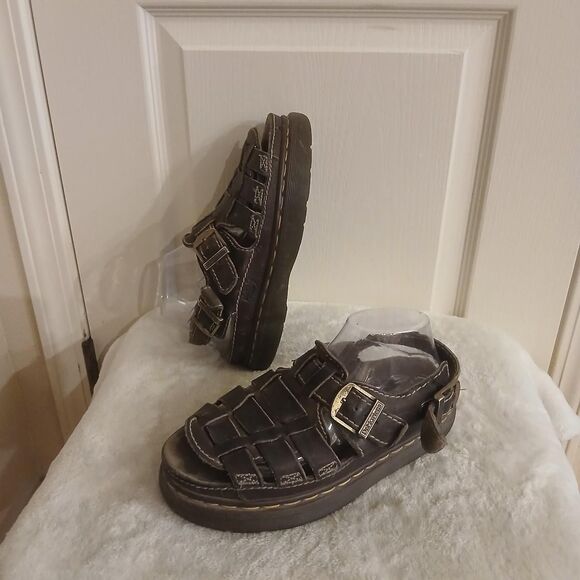 Dr. Martens Shoes - Y2K 90s VTG Dr. Martens Brown Leather Chunky Fisherman Sandals 41 England Made